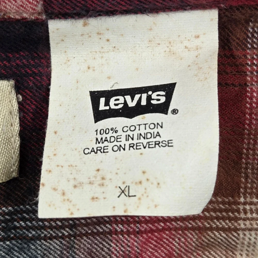 VTG Y2K Levis Red Tab Long‎ Sleeve Red Black Plaid Button Up Shirt Mens XL